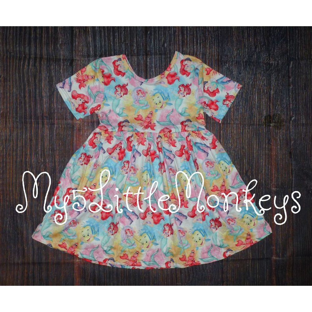 Boutique Little Mermaid Princess Ariel Girls Short Sleeve Dress